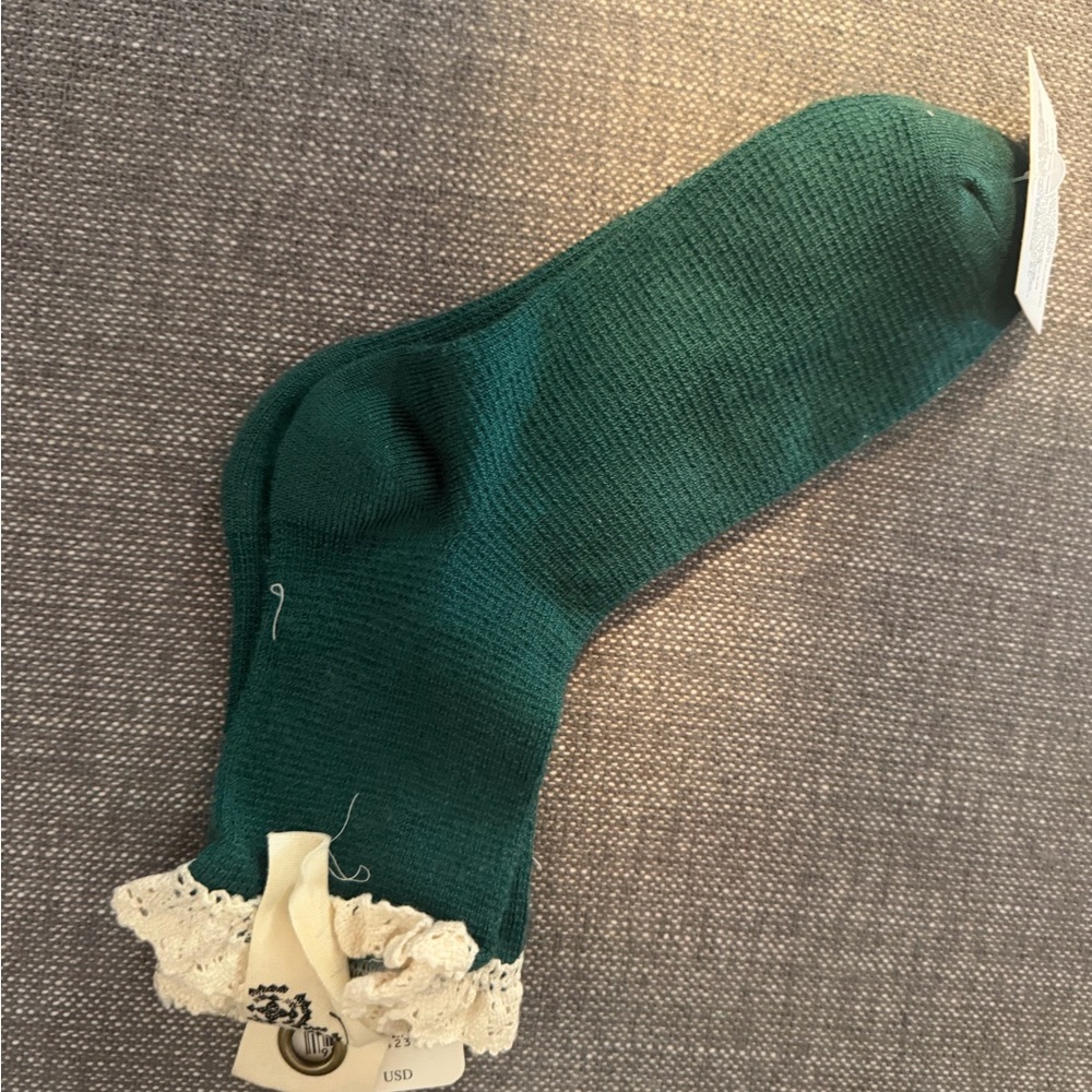 Free People Emerald Green Socks with Lace Detail - Picture 2 of 3